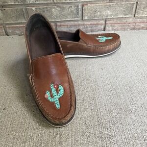 Roper Brown Cactus Embroidered Loafers